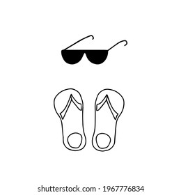 
One element sandals, flip-flops in doodle summer set. Hand drawn vector illustrations for greeting cards, posters, stickers and seasonal designs.