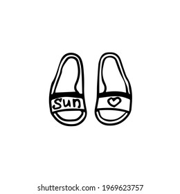 One element sandals, flip-flops in doodle summer set. Hand drawn vector illustrations for greeting cards, posters, stickers and seasonal designs.
