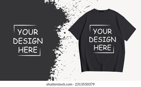 ein leeres, schwarzes T-Shirt-Motiv mit 2 leeren Stellen, um Ihr Design zu platzieren und Ihr kreatives Design vorzustellen