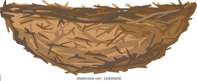 One empty brown birds nest in side view from small branches isolated, small nest of thin branches of trees and bushes