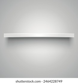 One empty white plastic shelve with shadow on grey light background. vector illustration