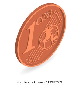 One euro cent coin. Euro cent vector illustration. Euro cent isometrics. Rear illustration of euro cents. 3d vector.