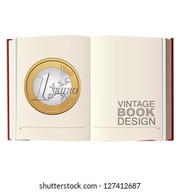 one euro coin in an empty book. vector design