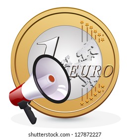 one euro coin with a megaphone. vector design