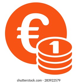 One euro coin stack from BiColor Euro Banking Icon Set. Vector style: flat, orange symbol, rounded angles, white background.