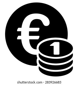 One euro coin stack from BiColor Euro Banking Icon Set. Vector style: flat, black symbol, rounded angles, white background.