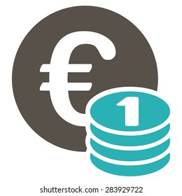 One euro coin stack from BiColor Euro Banking Icon Set. Vector style: flat bicolor, grey and cyan symbol, rounded angles, white background.