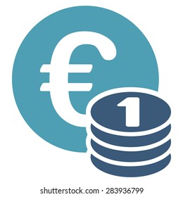 One euro coin stack from BiColor Euro Banking Icon Set. Vector style: flat bicolor, cyan and blue symbol, rounded angles, white background.