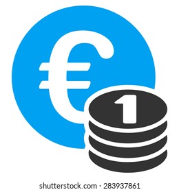 One euro coin stack from BiColor Euro Banking Icon Set. Vector style: flat bicolor, blue and gray symbol, rounded angles, white background.