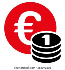 One euro coin stack from BiColor Euro Banking Icon Set. Vector style: flat bicolor, intensive red and black symbol, rounded angles, white background.