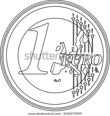 One euro line art vector coin black silhouette handmade design	
