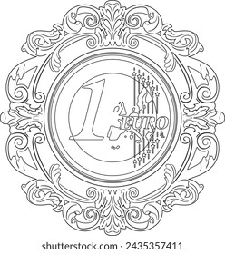 one euro vector with frame line art handmade silhouette