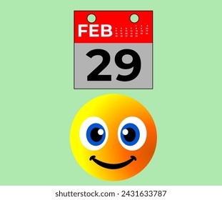 One extra day in leap year 29 February calendar. happy emoticon, green background, happy leap day, leap year, date, time, extra