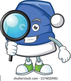 One eye blue christmas hat Detective cartoon character style
