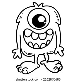 One eye cartoon monster for kids coloring book