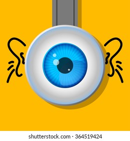 One eye. Cartoon. A typical character.
Flat design. Contour line. Realistic images. Vector Illustration. 