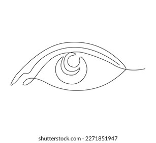 One eye in continuous one line drawing. Minimalist eye wih retina outline design. Editable active stroke vector.