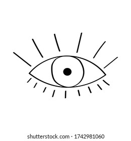 One eye drawn in the Doodle style.Eye with lashes simple drawing.Vector illustration