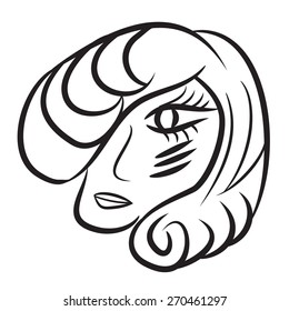 One eye Female with long hair in vector Tribal tattoo