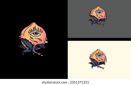 one eye and flowers vector mascot design