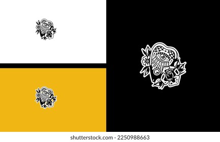 one eye and flowers vector outline design