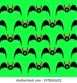 One Eye Flying Monster Pattern Background. Social Media Post. Vector Illustration.