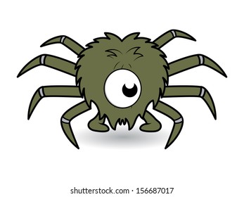 one eye funny spider cartoon vector