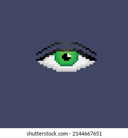 one eye with green pupil in pixel style