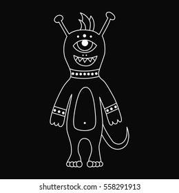 One eye monster character doodle cartoon beast vector illustration