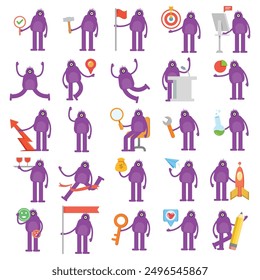 one eye monster characters set in various poses illustration