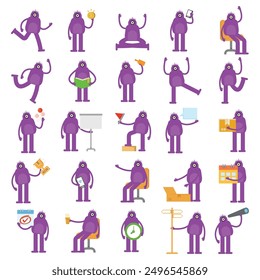 one eye monster characters set in various poses illustration
