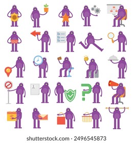 one eye monster characters set in various poses illustration