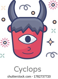 One eye mythical creature icon, cyclops in flat style 