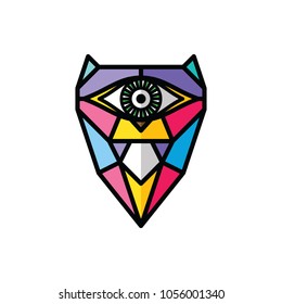 one eye owl logo logotype colorful theme vector art