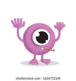 One eye Pink Round Monster Halloween Cute Illustration Cartoon Vector