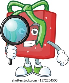 One eye red gift box Detective cartoon character style