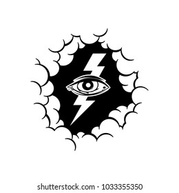 one eye with thunder inside cloud theme sign templatevector
