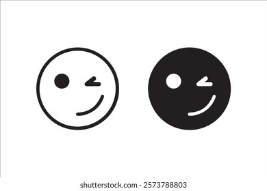 one eye wink emoticon outline and silhouette style