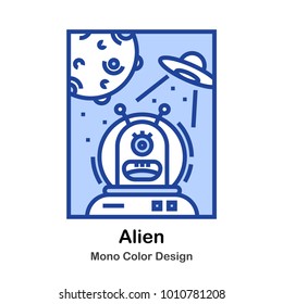 One eyed alien with space suit mono color illustration
