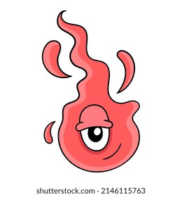 one eyed burning red fire monster, vector illustration art. doodle icon image kawaii.
