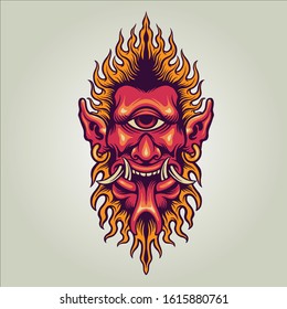 one eyed devil mascot logo vector design