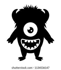 
A one eyed monster face with horns and open mouth characterizing dojo monster cartoon 
