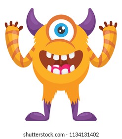 
An one eyed monster with horns and up hands, cyclop monster 
