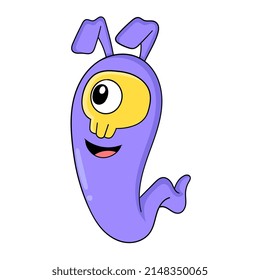 One eyed monster with long ears is smiling, vector illustration art. doodle icon image kawaii.