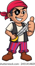 One eyed pirate making a thumbs up gesture vector illustration