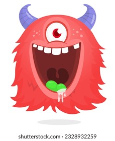 One eyed red alien smiling with open mouth full of teeth