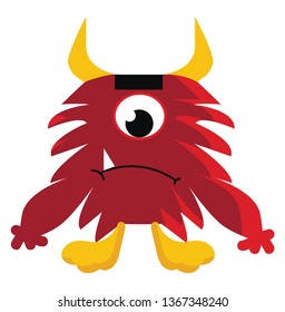 One eyed red furry creature vector or color illustration
