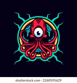 One Eyed Red Octopus in the Middle of a Golden Ring Mascot