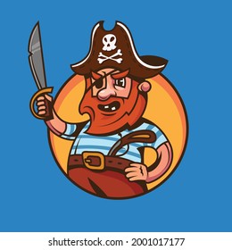 One eyed ship captain. Pirate concept art in cartoon style.