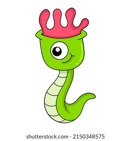 The one eyed snake body monster is smiling kindly, vector illustration art. doodle icon image kawaii.